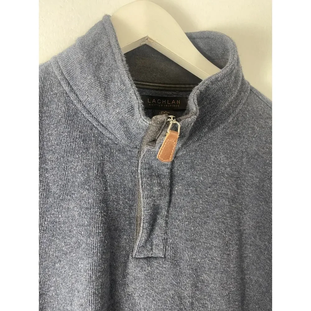 Lachlan Sweater Mens Extra Large Blue Cotton British Pullover Quarter Zip N203